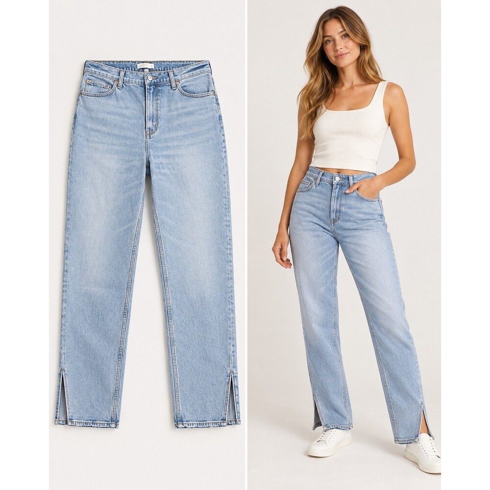 NWT Abercrombie Curve Love 90s Straight Jeans 34 18L Split Hem MSRP $90
